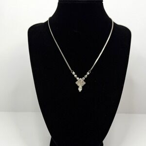 Rhinestone‎ Cluster Y Pendant Necklace Silver Tone Fashion Jewelry 8.5 in L